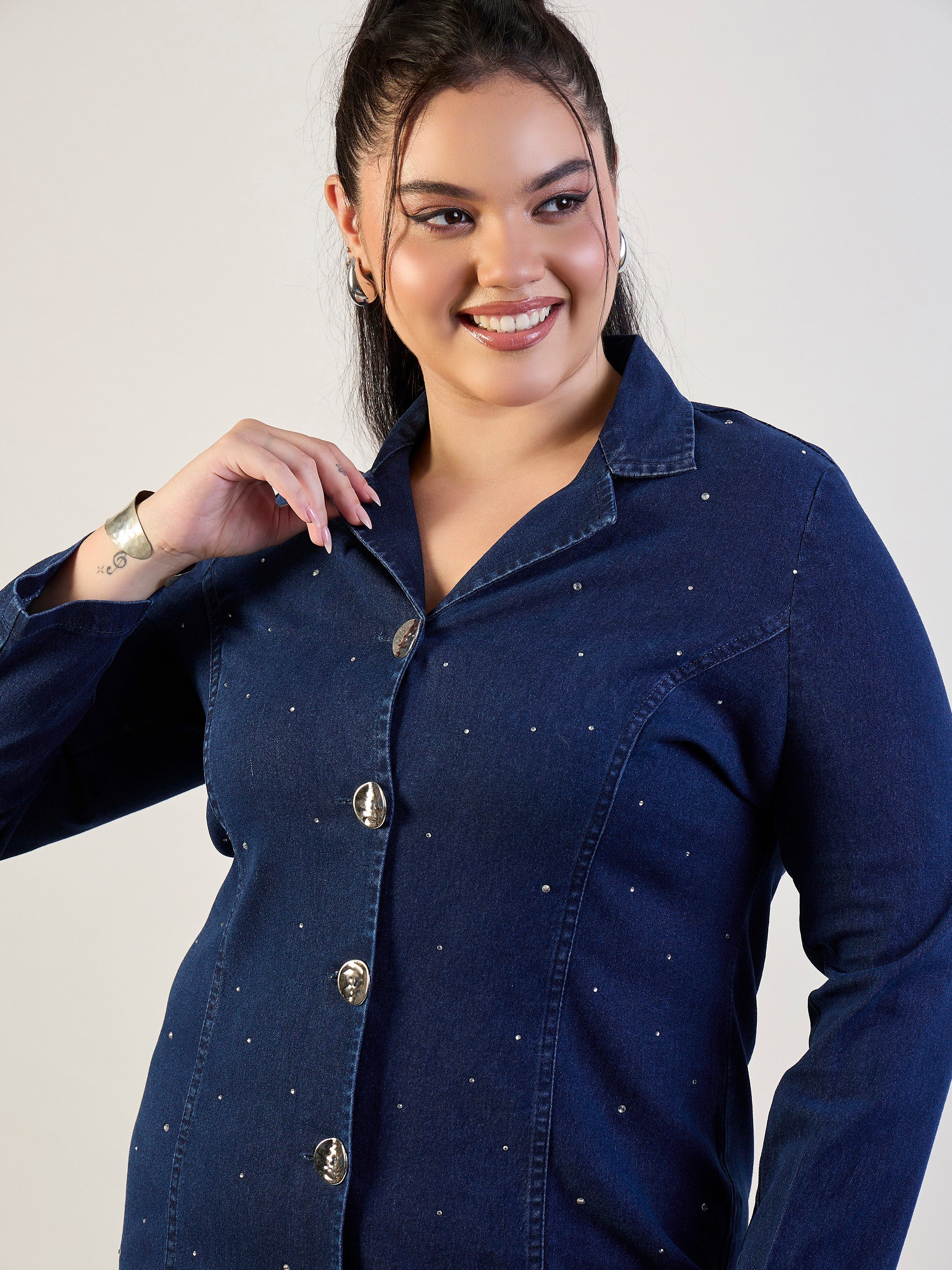 Women Blue Blast Denim Short Blazer Dress-SFDRSS13298