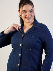 Women Blue Blast Denim Short Blazer Dress-SFDRSS13298