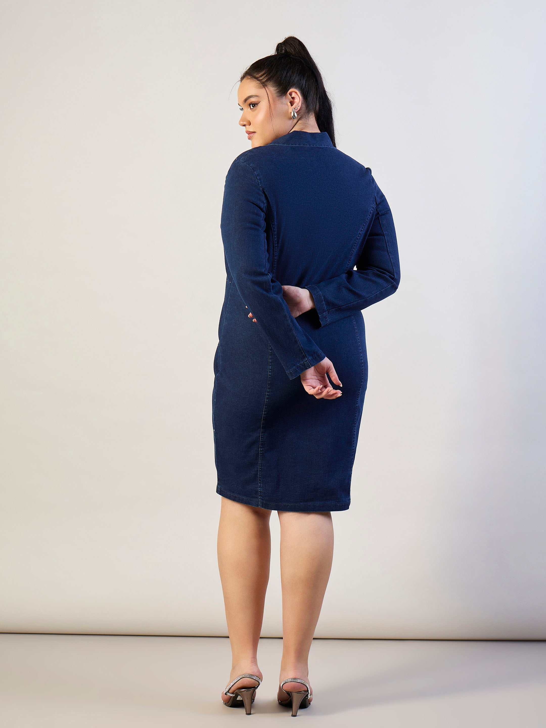 Women Blue Blast Denim Short Blazer Dress-SFDRSS13298