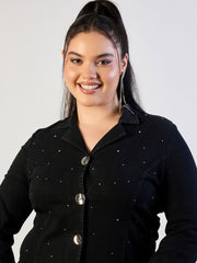 Women Jet Black Denim Short Blazer Dress-SFDRSS13299