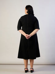 Women Black Denim Front Button A Line Dress-SFDRSS13303