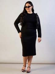 Women Black Solid Acrylic Wool High Neck Midi Dress-SFDRSS13309