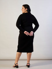Women Black Solid Acrylic Wool High Neck Midi Dress-SFDRSS13309