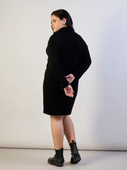 Women Black Acrylic Wool High Neck Short Dress-SFDRSS13310