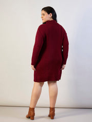 Women Maroon Acrylic Wool High Neck Short Dress-SFDRSS13311