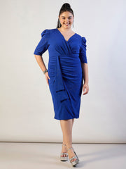 Women Royal Blue Glitter Front Ruched Dress-SFDRSS13316