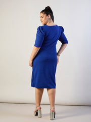 Women Royal Blue Glitter Front Ruched Dress-SFDRSS13316