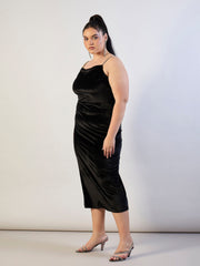 Women Black Velvet Bodycon Dress-SFDRSS13319