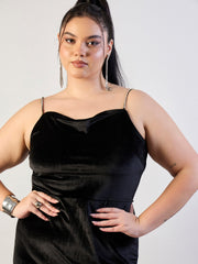 Women Black Velvet Bodycon Dress-SFDRSS13319