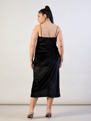 Women Black Velvet Bodycon Dress-SFDRSS13319