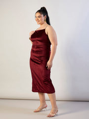 Women Maroon Velvet Bodycon Dress-SFDRSS13320
