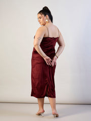 Women Maroon Velvet Bodycon Dress-SFDRSS13320