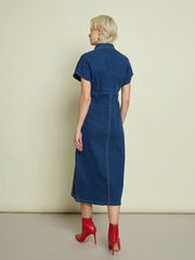 Women Blue Denim Kimono Sleeves Midi Dress-SFDRSS13337