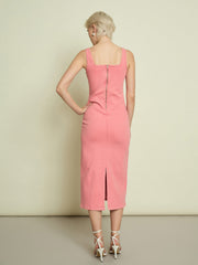 Women Pink Denim Strappy Midi Dress-SFDRSS13344