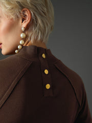 Women Dark Brown Rib Turtle Neck Raglan Sleeves Midi Dress-SFDRSS13346
