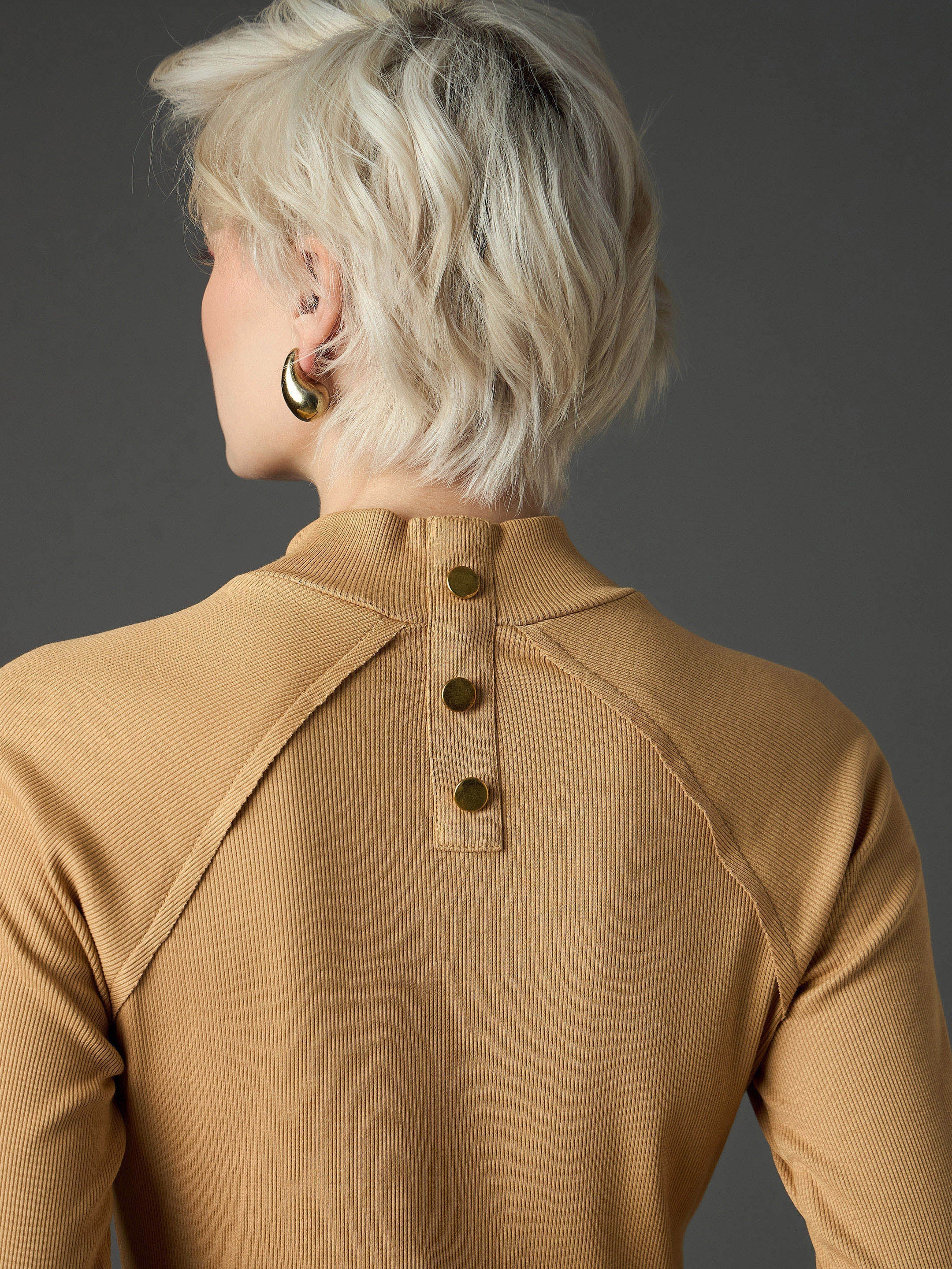 Women Tan Rib Turtle Neck Raglan Sleeves Midi Dress-SFDRSS13347
