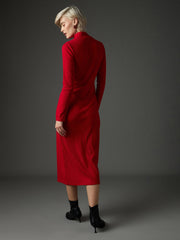 Women Red Rib High Neck Maxi Dress-SFDRSS13351