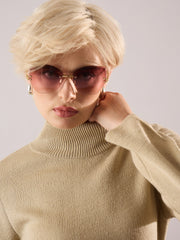 Women Beige Acrylic Wool Hem Frindge Detail Midi Dress-SFDRSS13376