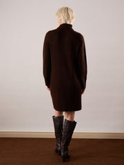 Women Brown Acrylic Wool Turtle Neck Short Dress-SFDRSS13380