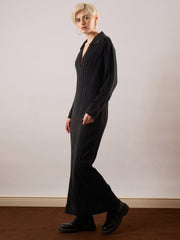 Women Black Acrylic Wool Collar Midi Dress-SFDRSS13384