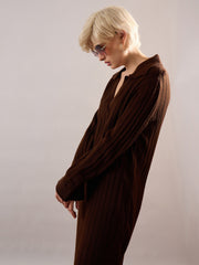 Women Brown Acrylic Wool Collar Midi Dress-SFDRSS13386