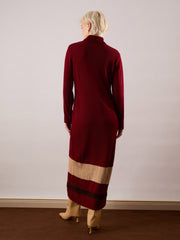 Women Maroon Solid Acrylic Wool Turtle neck Maxi Dress-SFDRSS13387