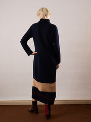 Women Navy Blue Solid Acrylic Wool Turtle neck Maxi Dress-SFDRSS13388