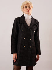 Women Black Tweed Full Sleeve Blazer Dress-SFDRSS13391
