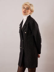 Women Black Tweed Full Sleeve Blazer Dress-SFDRSS13391