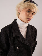 Women Black Tweed Full Sleeve Blazer Dress-SFDRSS13391