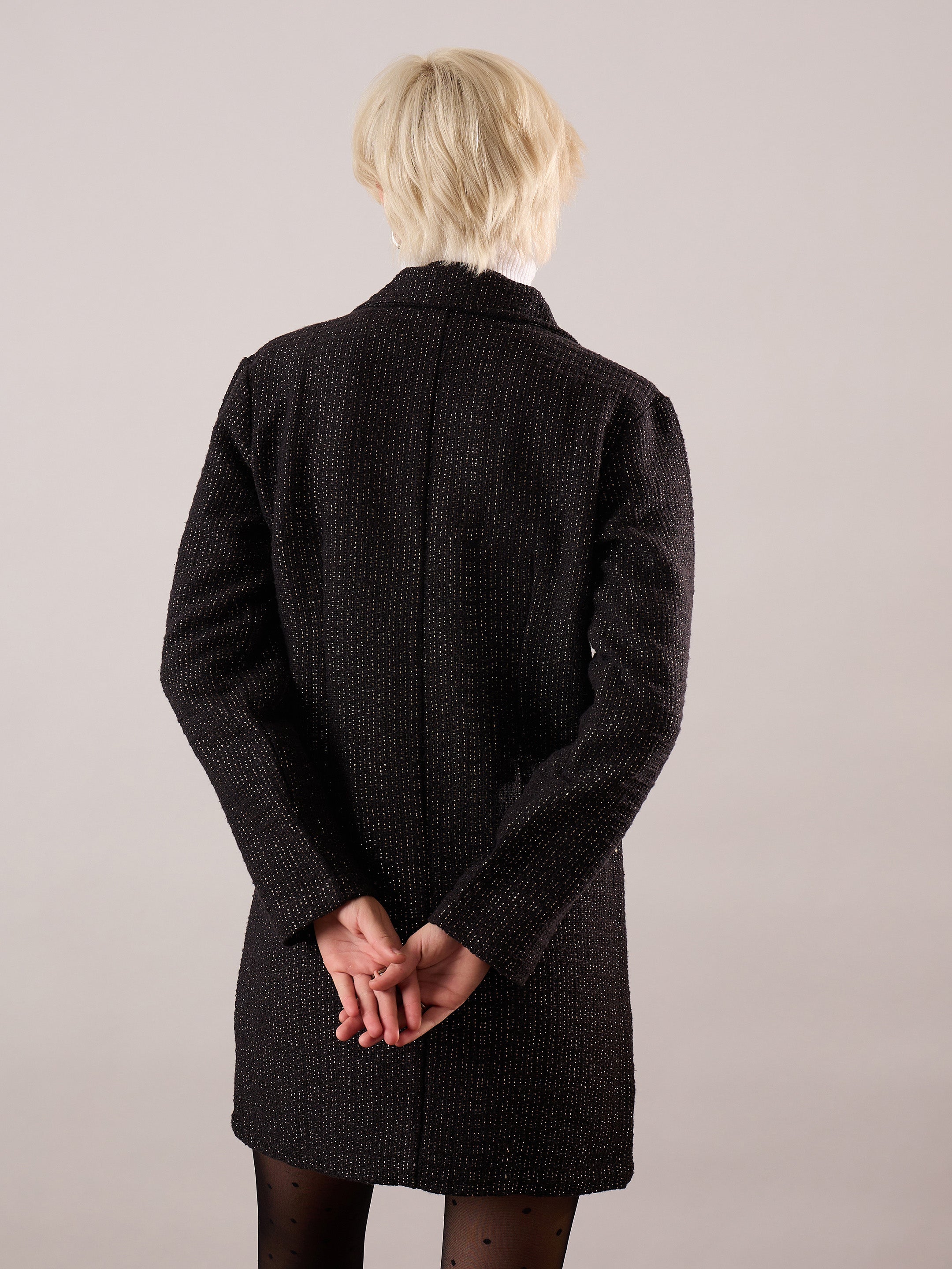 Women Black Tweed Full Sleeve Blazer Dress-SFDRSS13391