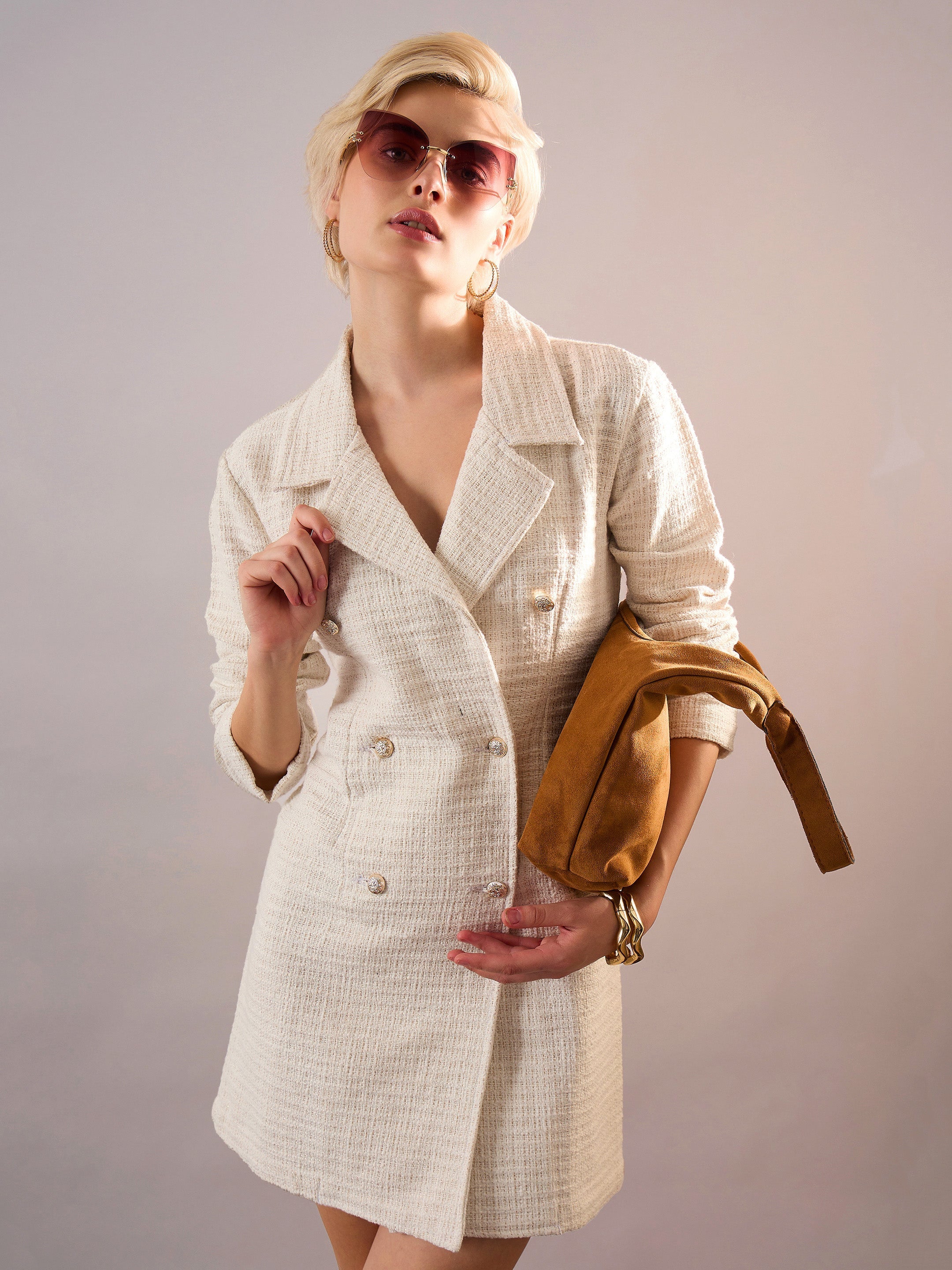 Women White Tweed Full Women's Western Wear-SFDRSS13392