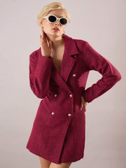 Women Maroon Tweed Full Sleeve Blazer Dress-SFDRSS13393