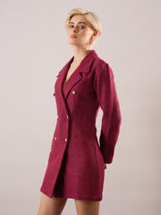 Women Maroon Tweed Full Sleeve Blazer Dress-SFDRSS13393