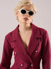 Women Maroon Tweed Full Sleeve Blazer Dress-SFDRSS13393
