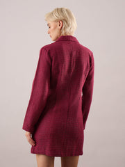 Women Maroon Tweed Full Sleeve Blazer Dress-SFDRSS13393