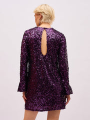 Women Purple Sequin Back Cut-Out Short Dress-SFDRSS13396