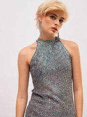 Women Black Multi color Sequin Halter Neck Midi Dress-SFDRSS13400