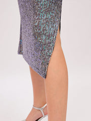Women Black Multi color Sequin Halter Neck Midi Dress-SFDRSS13400