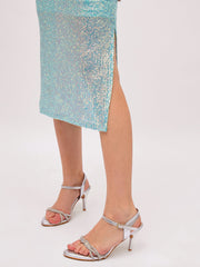 Women See Green Sequin Halter Neck Midi Dress-SFDRSS13401