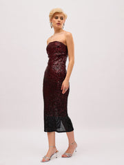 Women Maroon Ombre Sequin Corset Midi Dress-SFDRSS13403