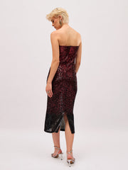 Women Maroon Ombre Sequin Corset Midi Dress-SFDRSS13403