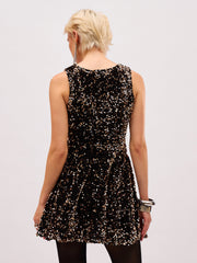 Women Gold Velour Sequin Sweetheart Neck Short Dress-SFDRSS13405