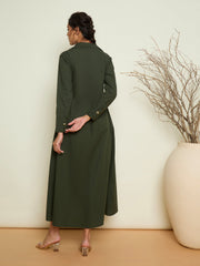 Women Olive Foil Print Longline Shirt Dress-SFDRSS13417