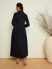 Women Black Foil Print Longline Shirt Dress-SFDRSS13418