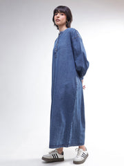 Women Blue Denim Oversized Full Sleeves Maxi Dress