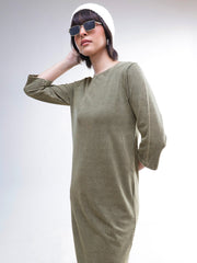 Women Green Overdyed Long Sleeves T-Shirt Maxi Dress