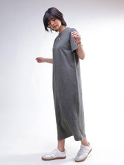Women Grey Overdyed Short Sleeves T-Shirt Midi Dress