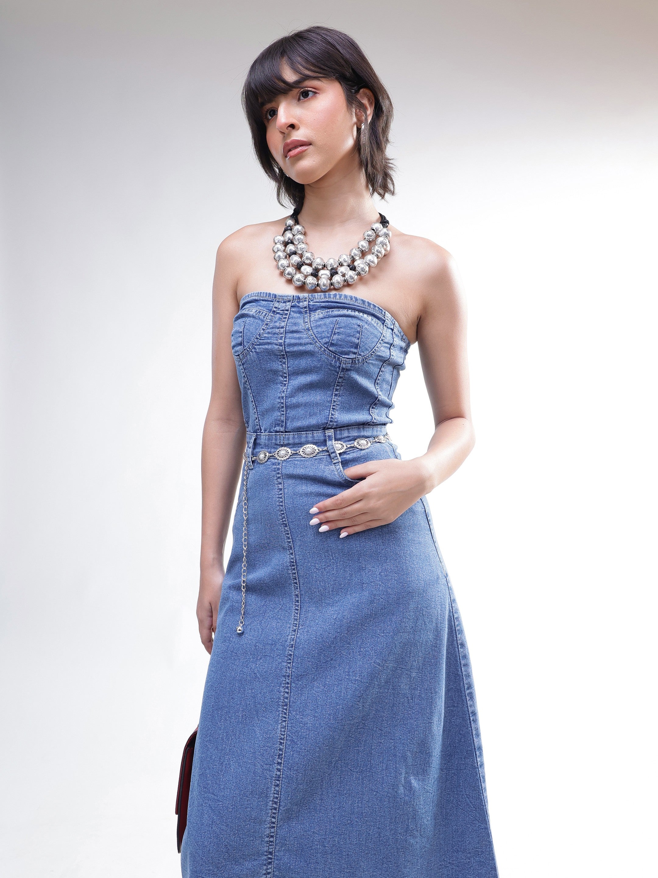 DesiQlo Blue Wash Denim Wash Tube Dress - Blue