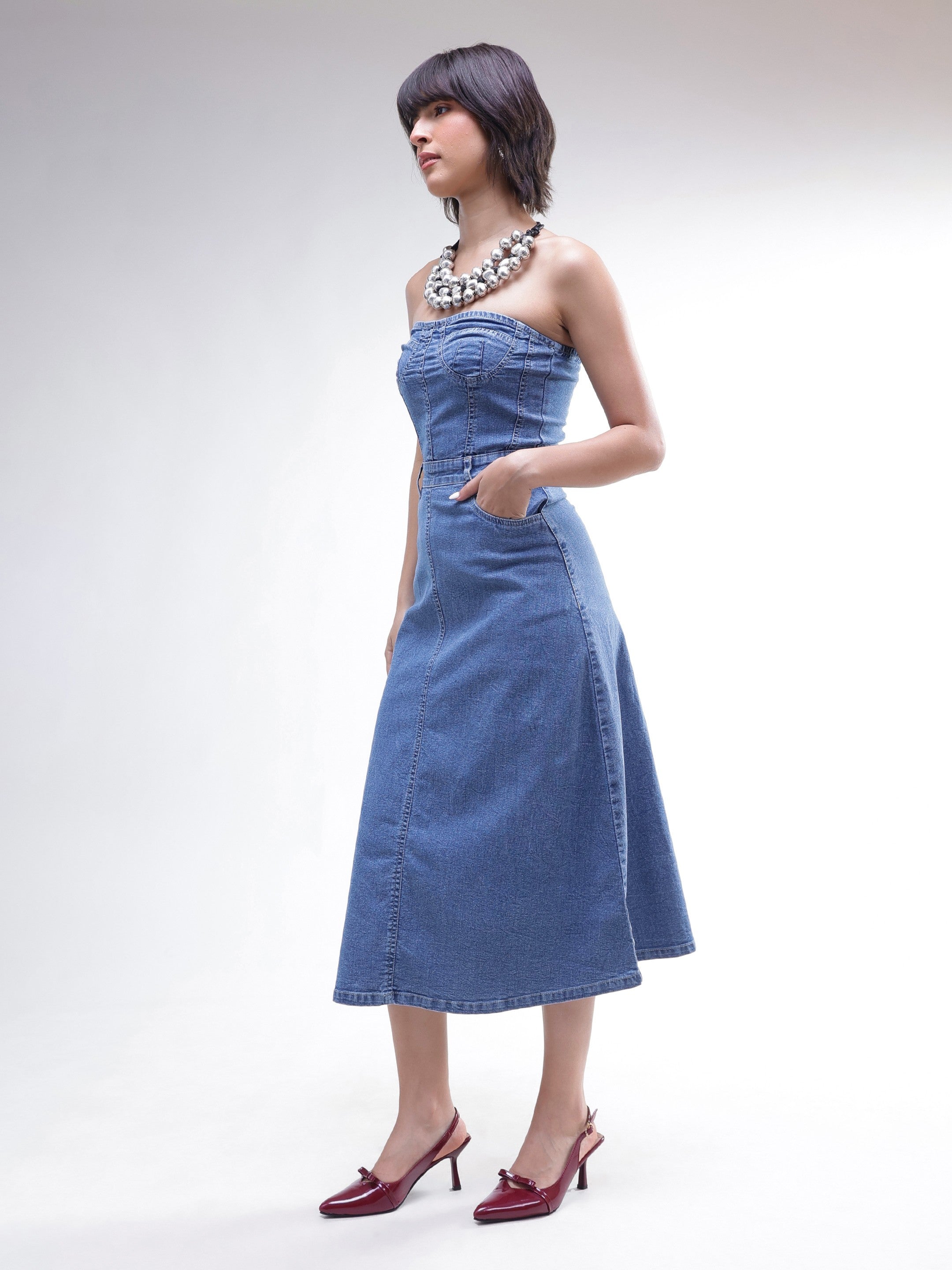 DesiQlo Blue Wash Denim Wash Tube Dress - Blue